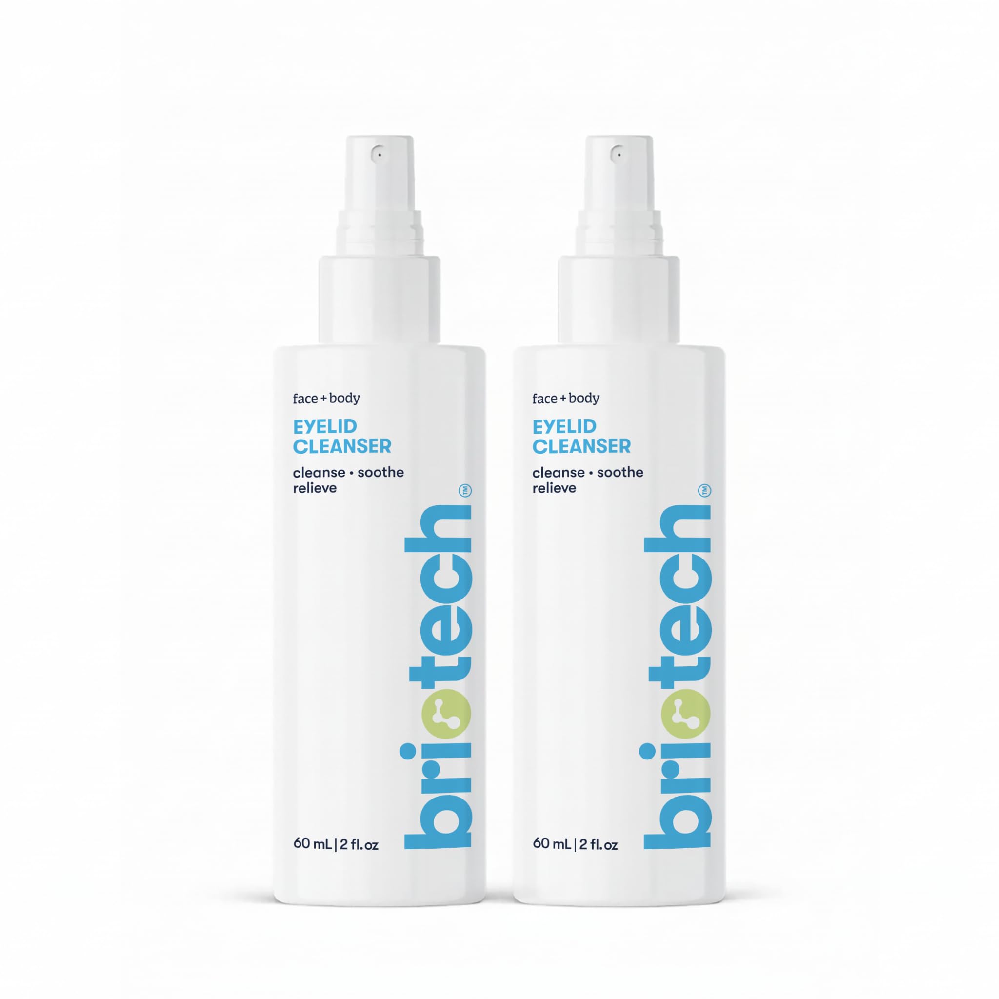 BRIOTECH Eyelid Cleanser spray bottle demonstrating soothing mist for daily lid care