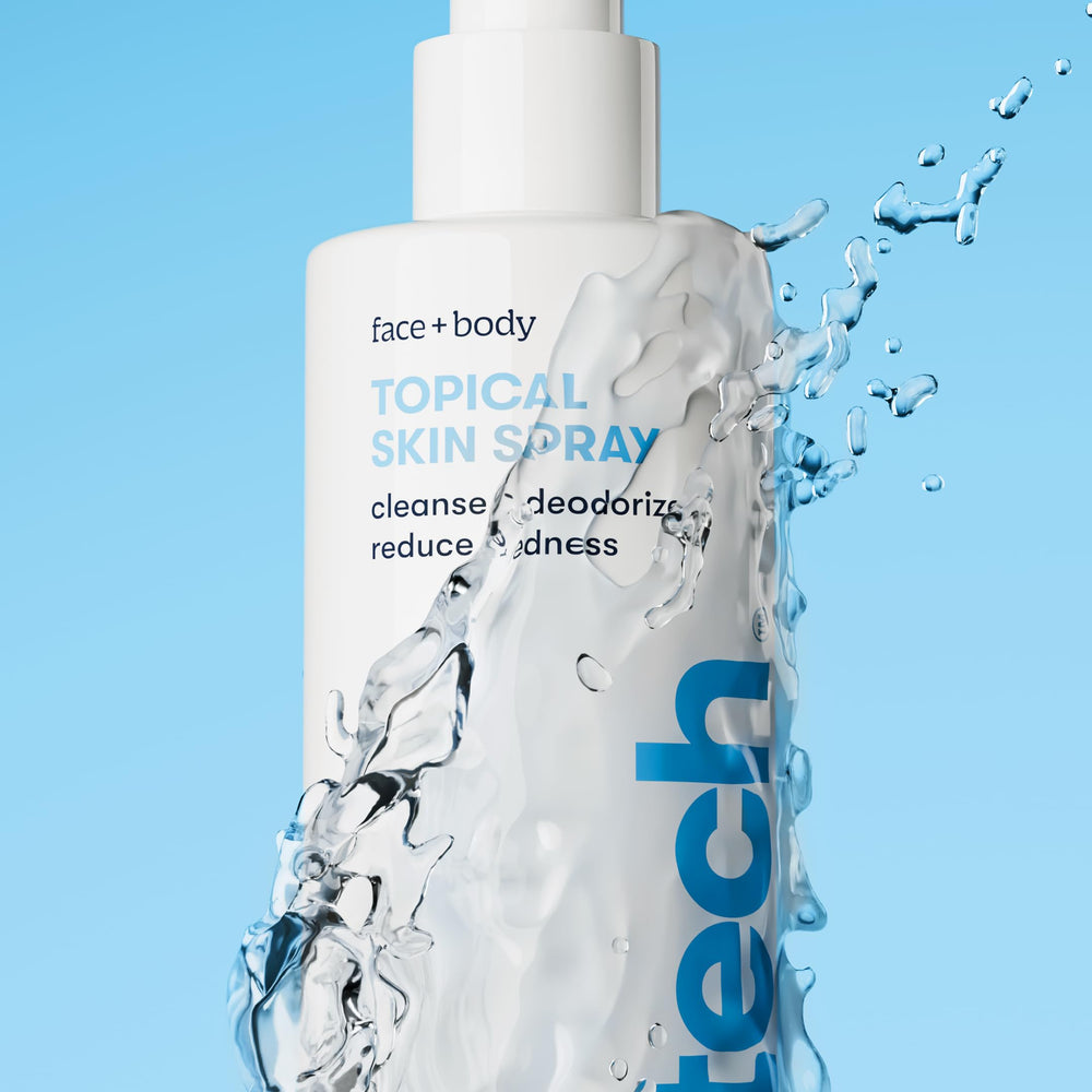 BRIOTECH full-body spray being applied to arms—versatile head-to-toe skincare.