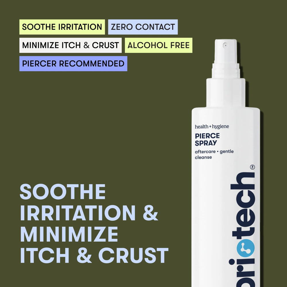 BRIOTECH Pierce Spray label close-up shows alcohol-free, fragrance-free formula