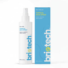 BRIOTECH topical skin spray bottle pour shows easy, controlled application for sensitive skin.
