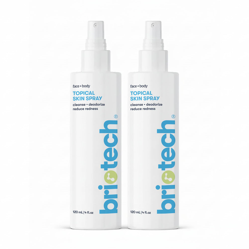BRIOTECH topical skin spray bottle—easy daily application for sensitive skin.