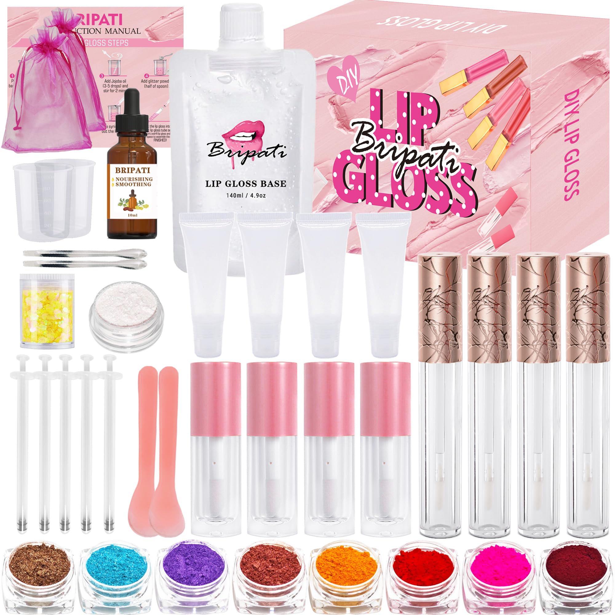 BRIPATI lip gloss base shown as a clear, color-ready formula for customization.
