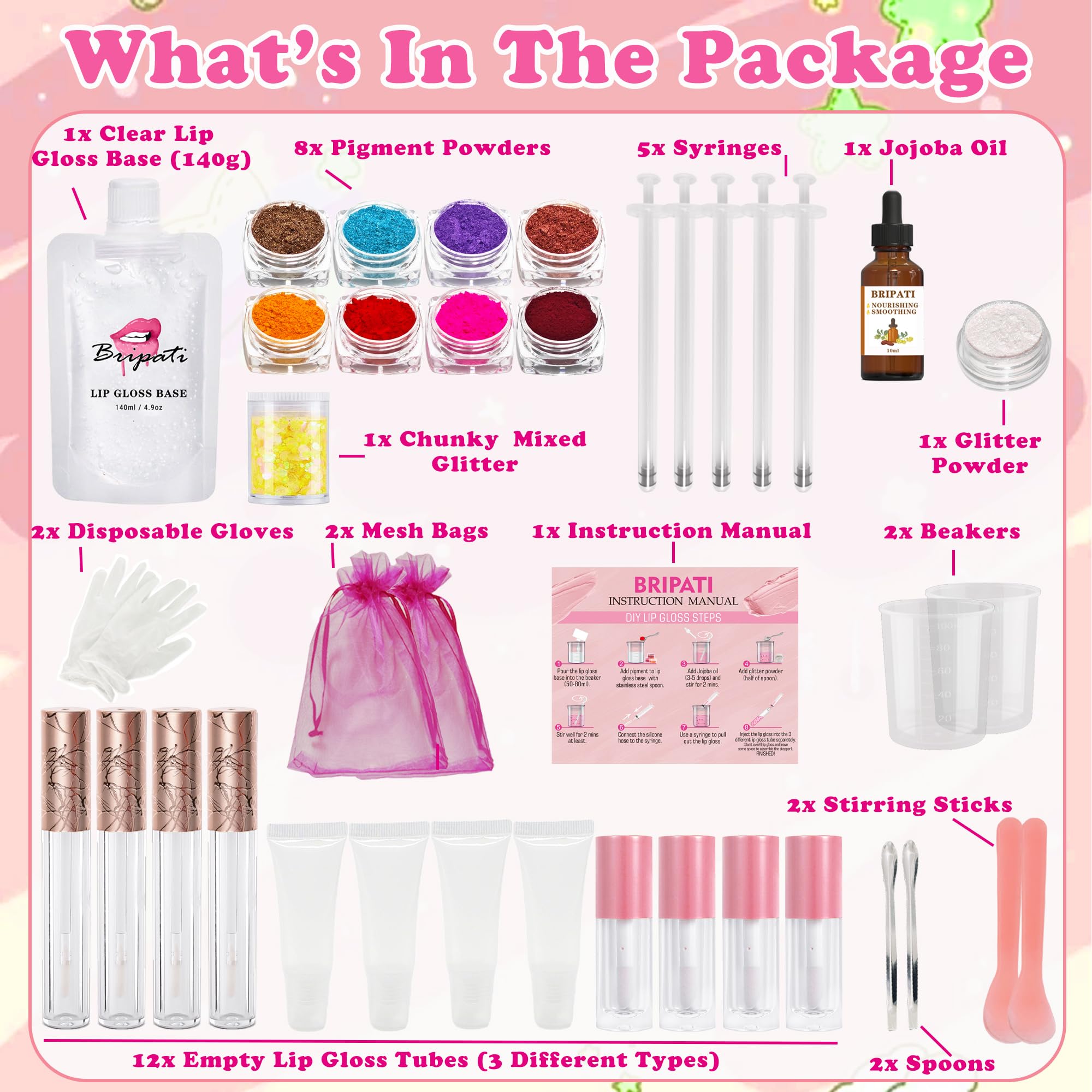 BRIPATI lip gloss empty tubes ready for personalized color blends and convenient use.