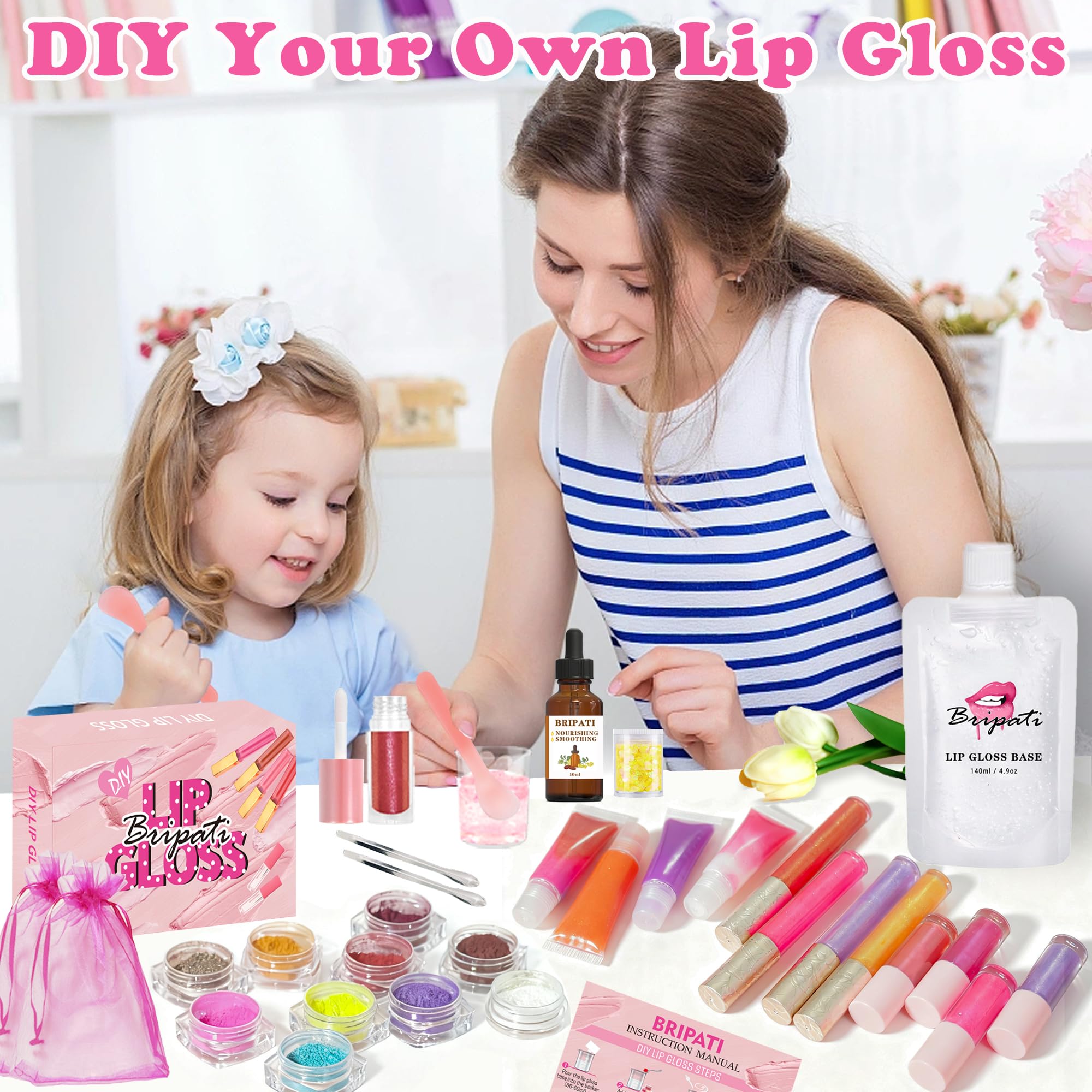 BRIPATI glitter powder adds subtle shimmer for glamorous custom gloss looks.