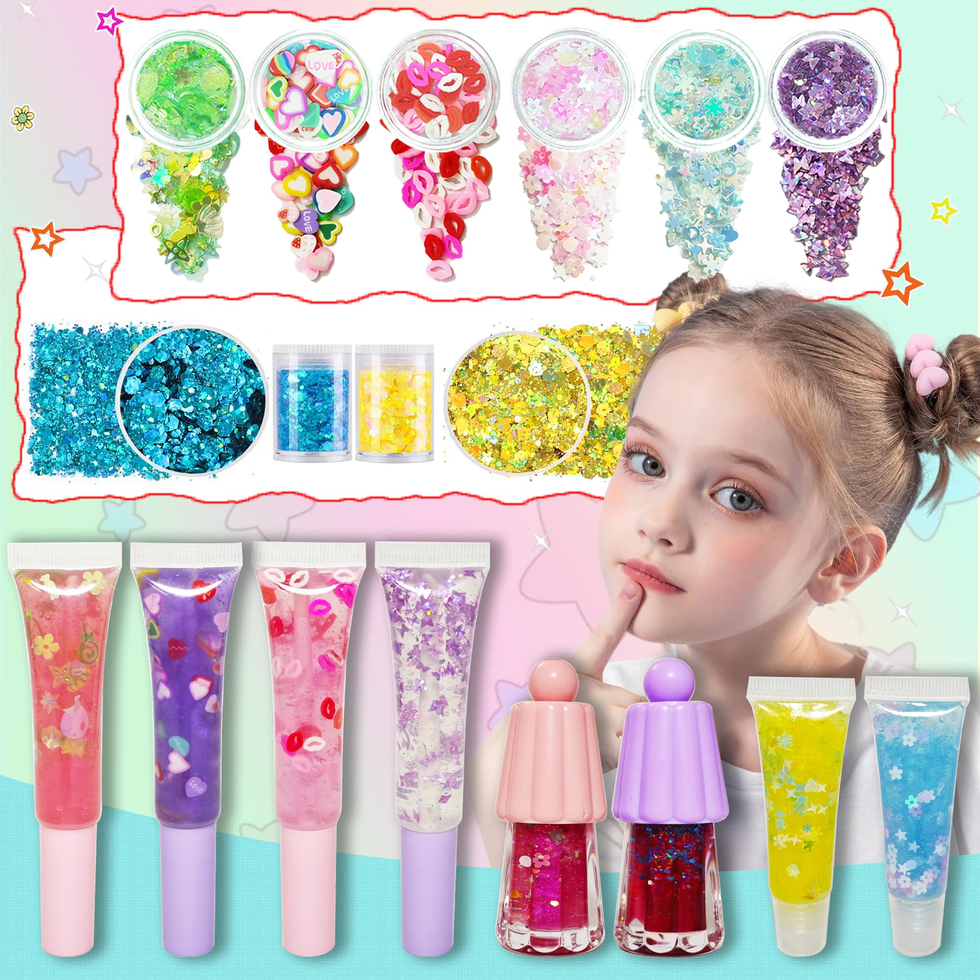 BRIPATI sequins and holographic glitter – sparkling finishes to personalize lip gloss.