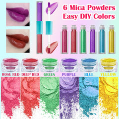 BRIPATI six mica pigments – customizable colors for vibrant gloss creations.
