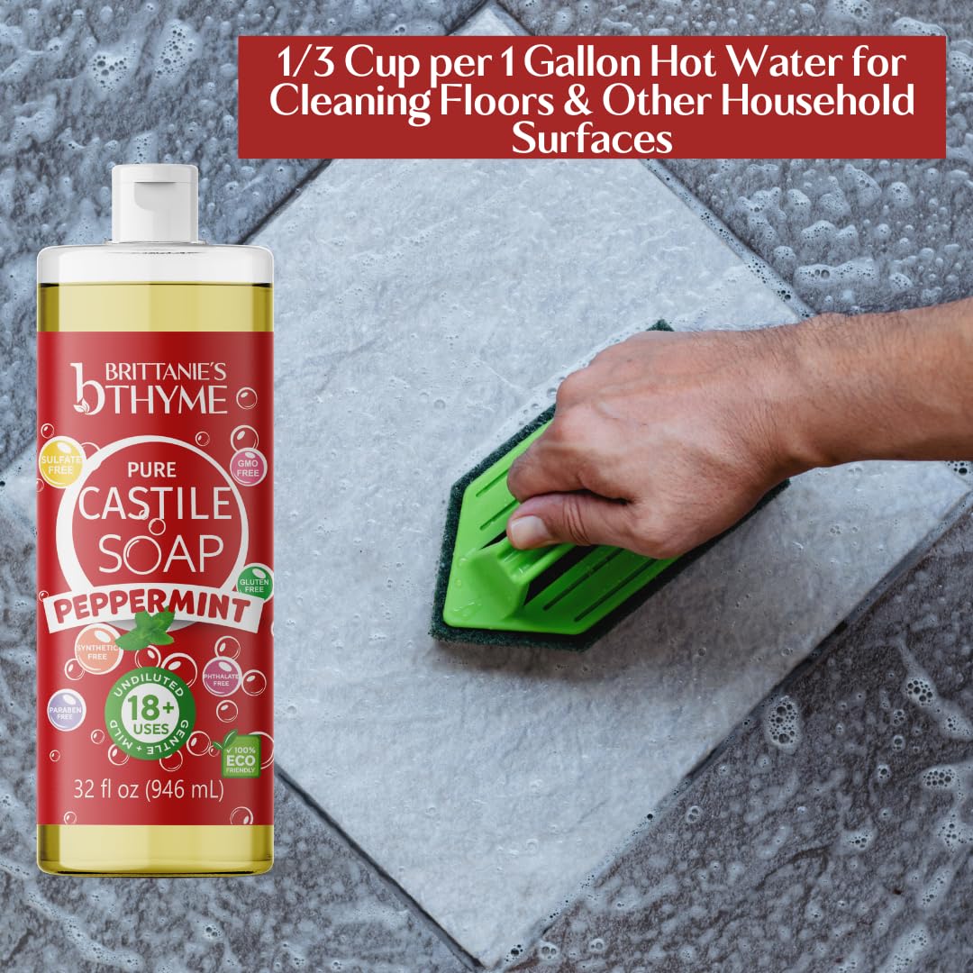 Brittanie's Thyme bottle on sustainable surface promotes eco-conscious cleaning.