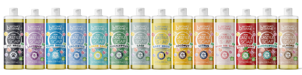 Brittanie's Thyme pet-friendly soap bottle used for safe pet care.