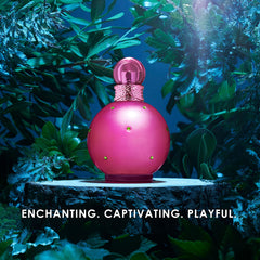 Britney Spears Fantasy bottle closeup shows glossy pink finish and signature style.