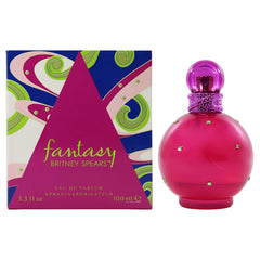 Britney Spears Fantasy bottle close-up shows label and glass