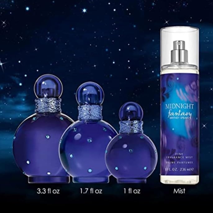 Britney Spears Midnight Fantasy 3-3-oz promo image suggests portable elegance