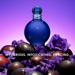 Britney Spears Midnight Fantasy bottle sideview highlights sleek silhouette for elegant vanity display