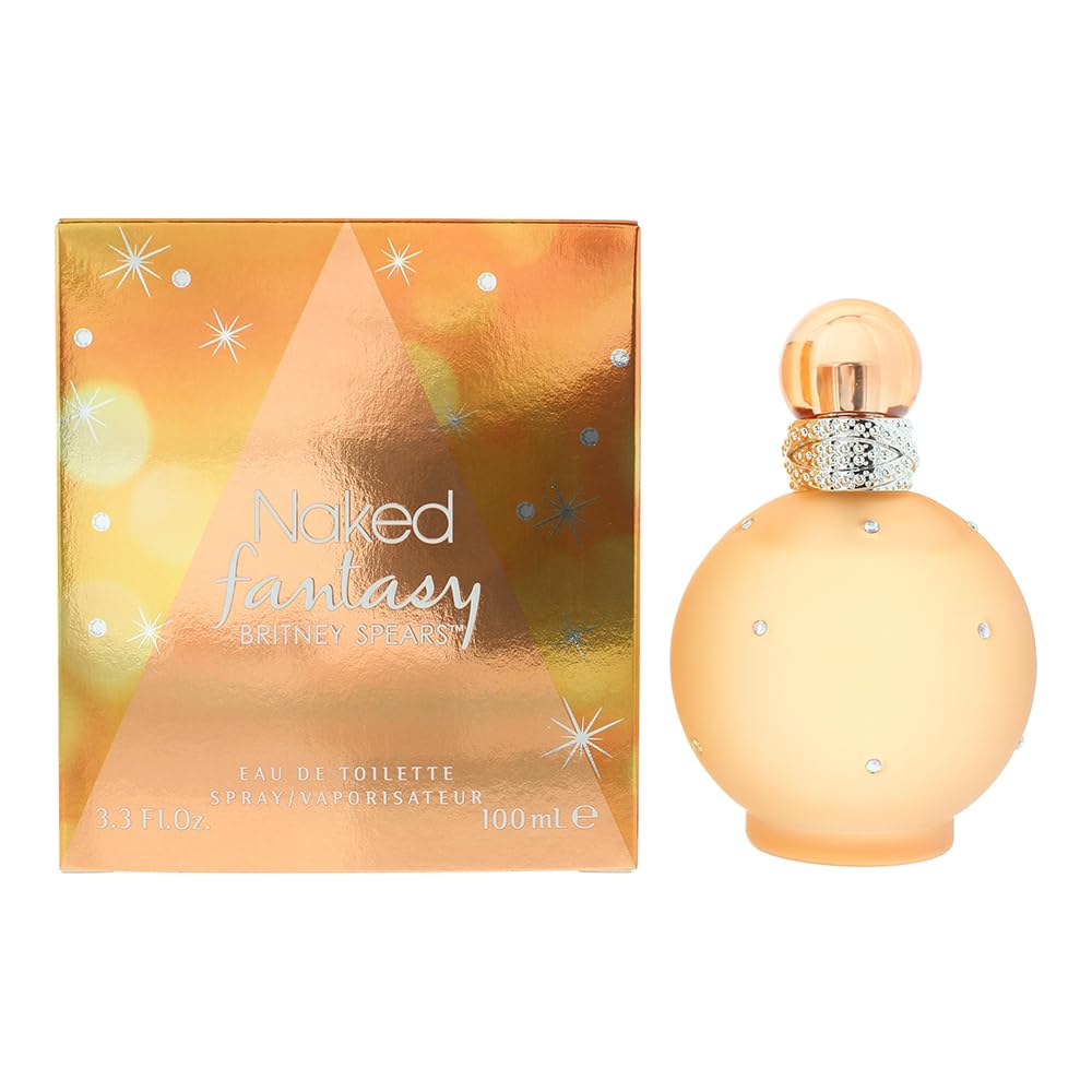 Britney Spears Naked Fantasy bottle closeup with frosted peach tones for confidence.