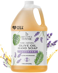 Brittanie's Thyme lavender castile refill bottle close-up showing eco-friendly, multi-use potential.