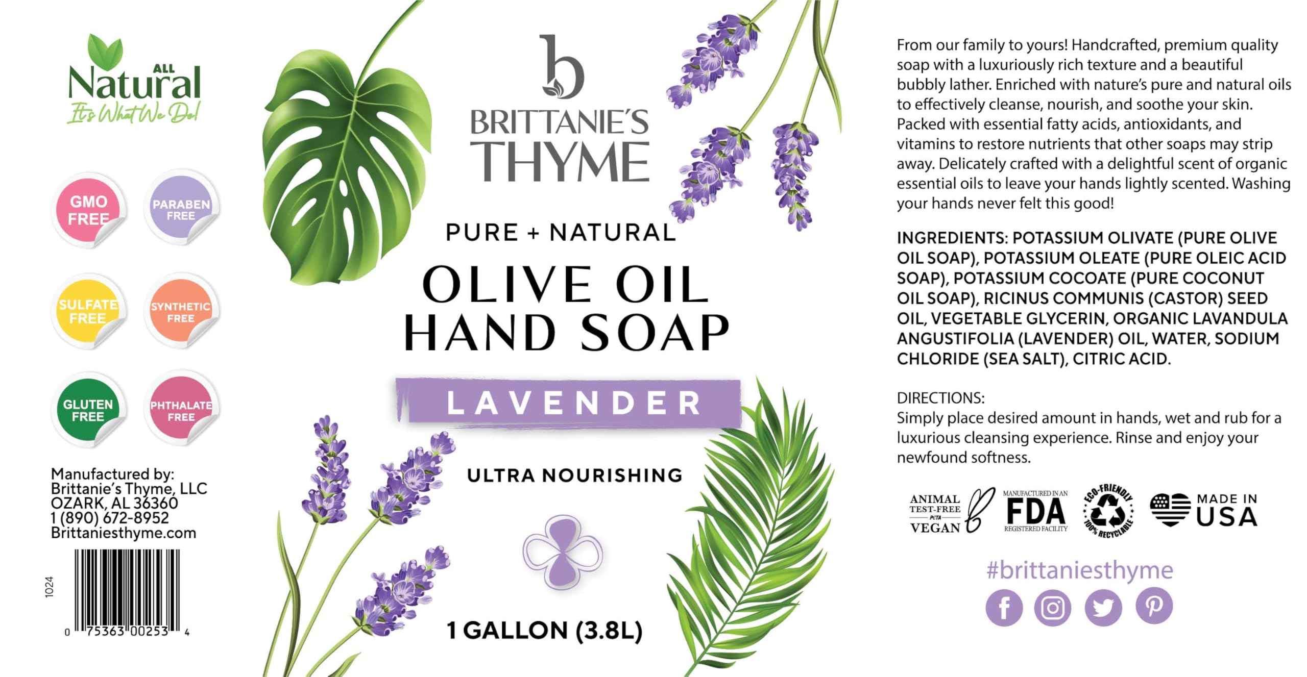 Brittanie's Thyme lavender castile soap beside dishes for versatile kitchen use.