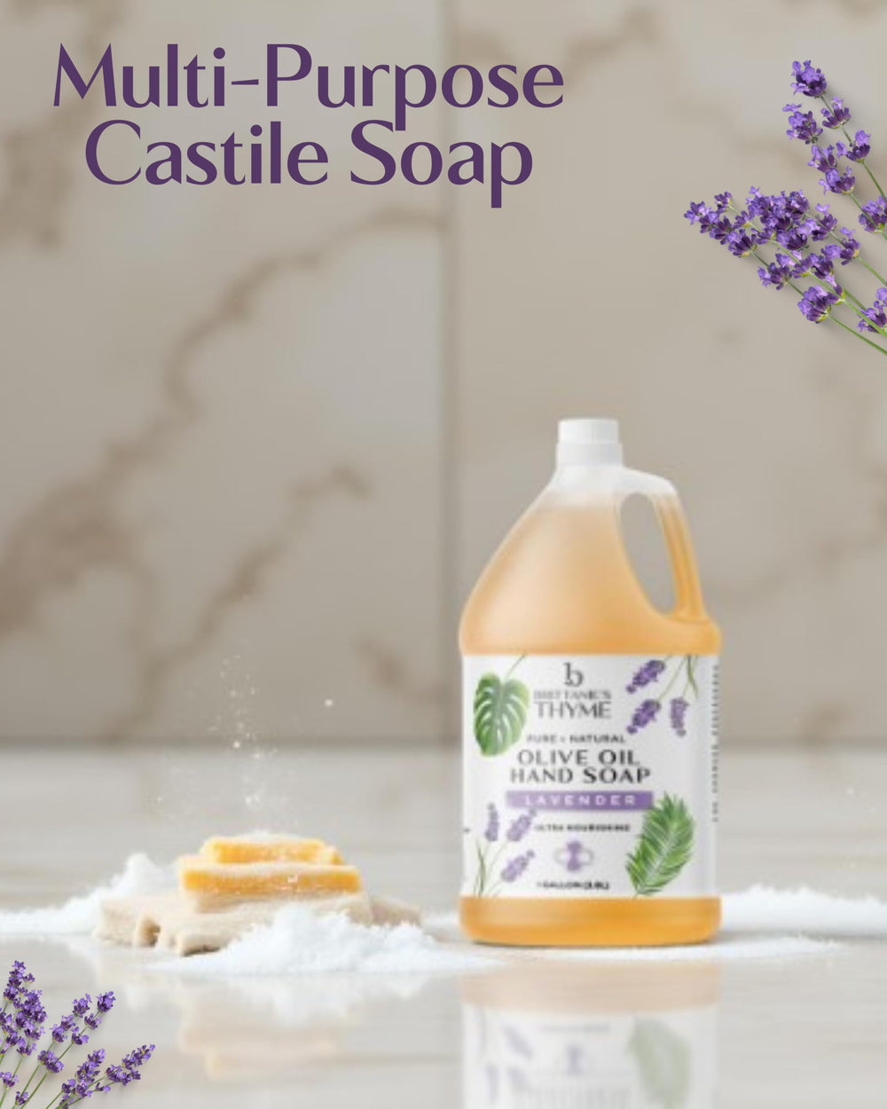 Brittanie's Thyme lavender castile soap being poured for easy refill and aroma.
