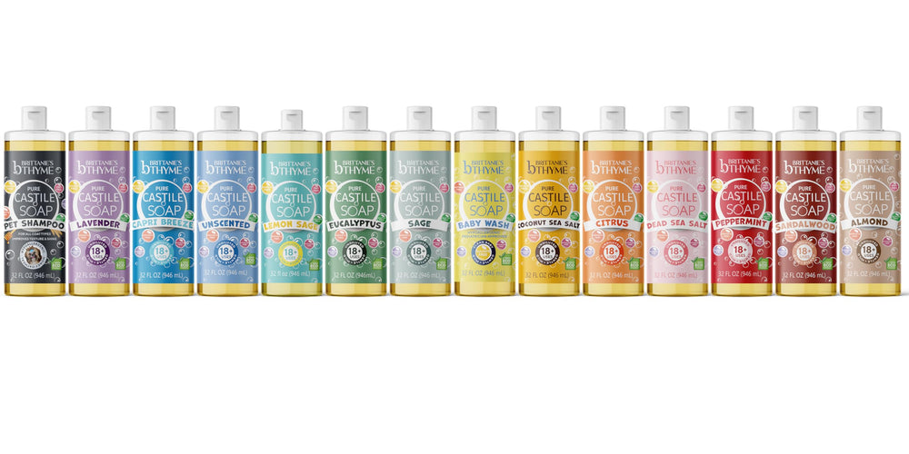 Brittanie’s Thyme olive oil and coconut oil blend supports skin-friendly cleansing.