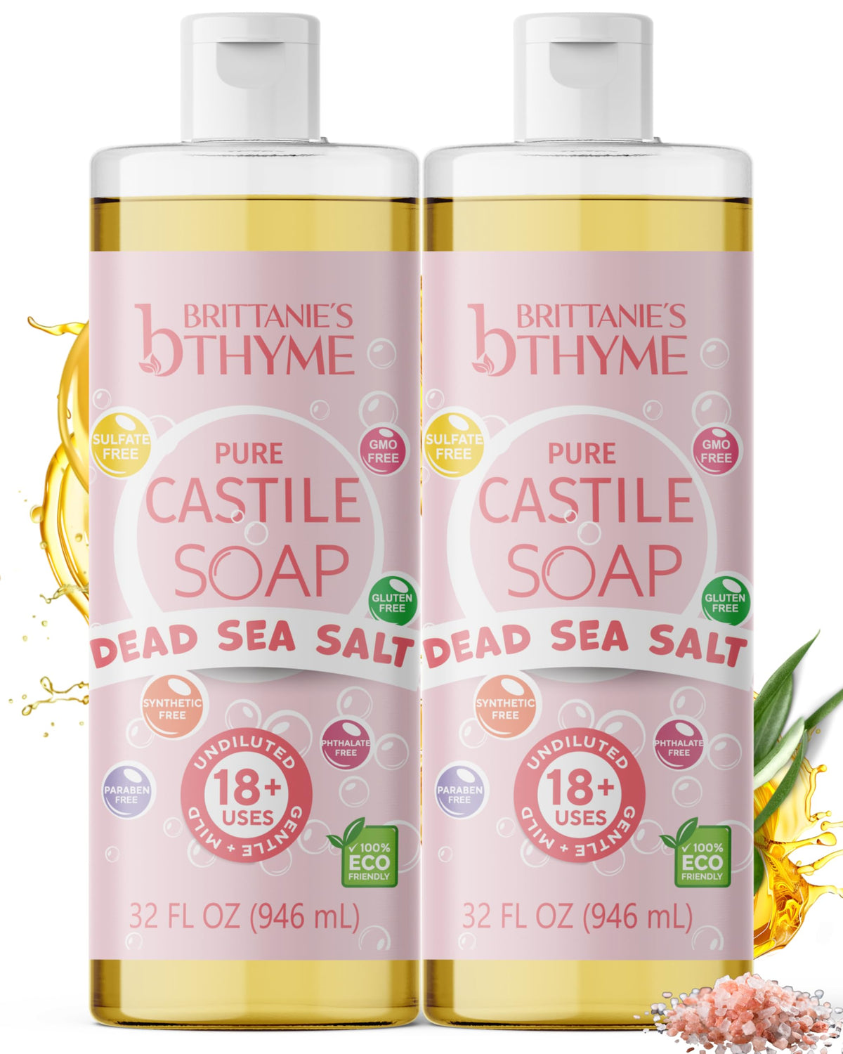 Brittanie's Thyme Pure Castile Soap Refill with Dead Sea Salt, two-pack for easy refills