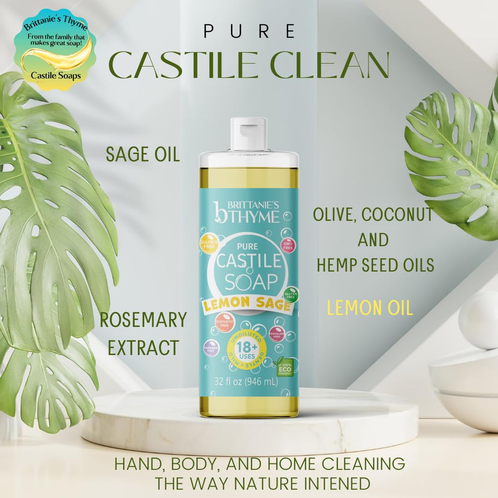 Brittanie's Thyme vegan gluten-free non-GMO label on a soap bottle
