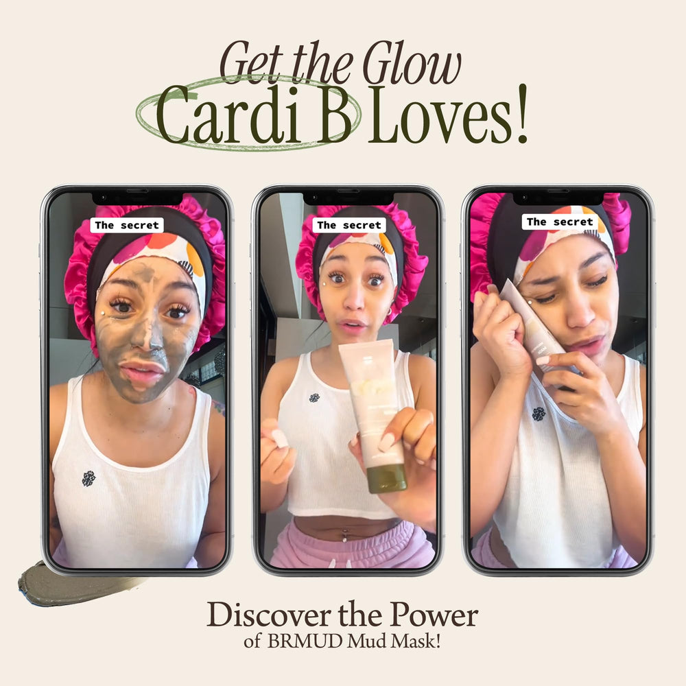 BRMUD Relief Mud Mask texture whipped cream closeup highlights gentle exfoliation.