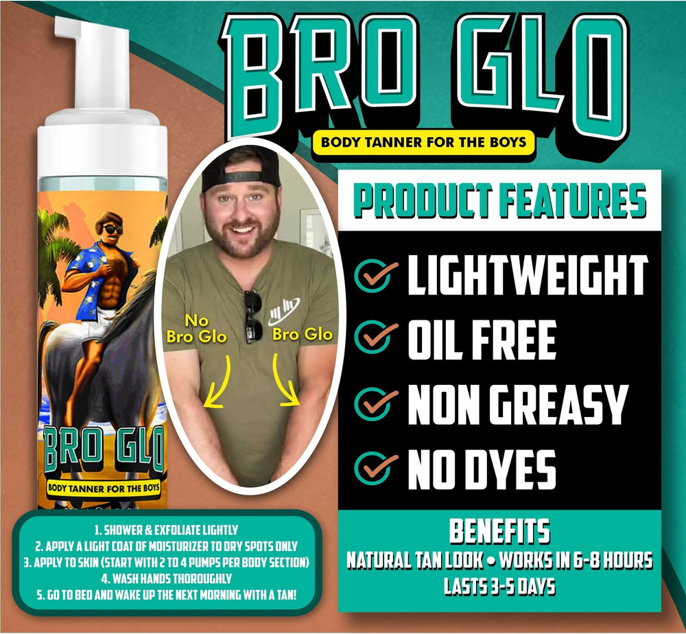 Bro Glo self tanner natural bronze color on skin.