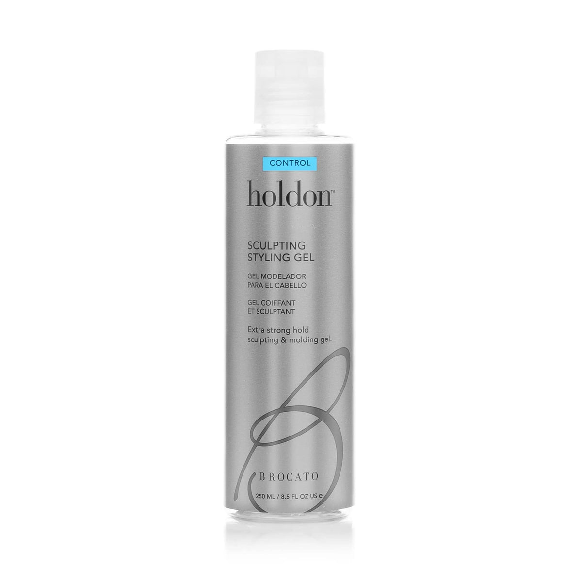 Brocato Holdon Control styling gel bottle provides firm hold for lasting hairstyles.