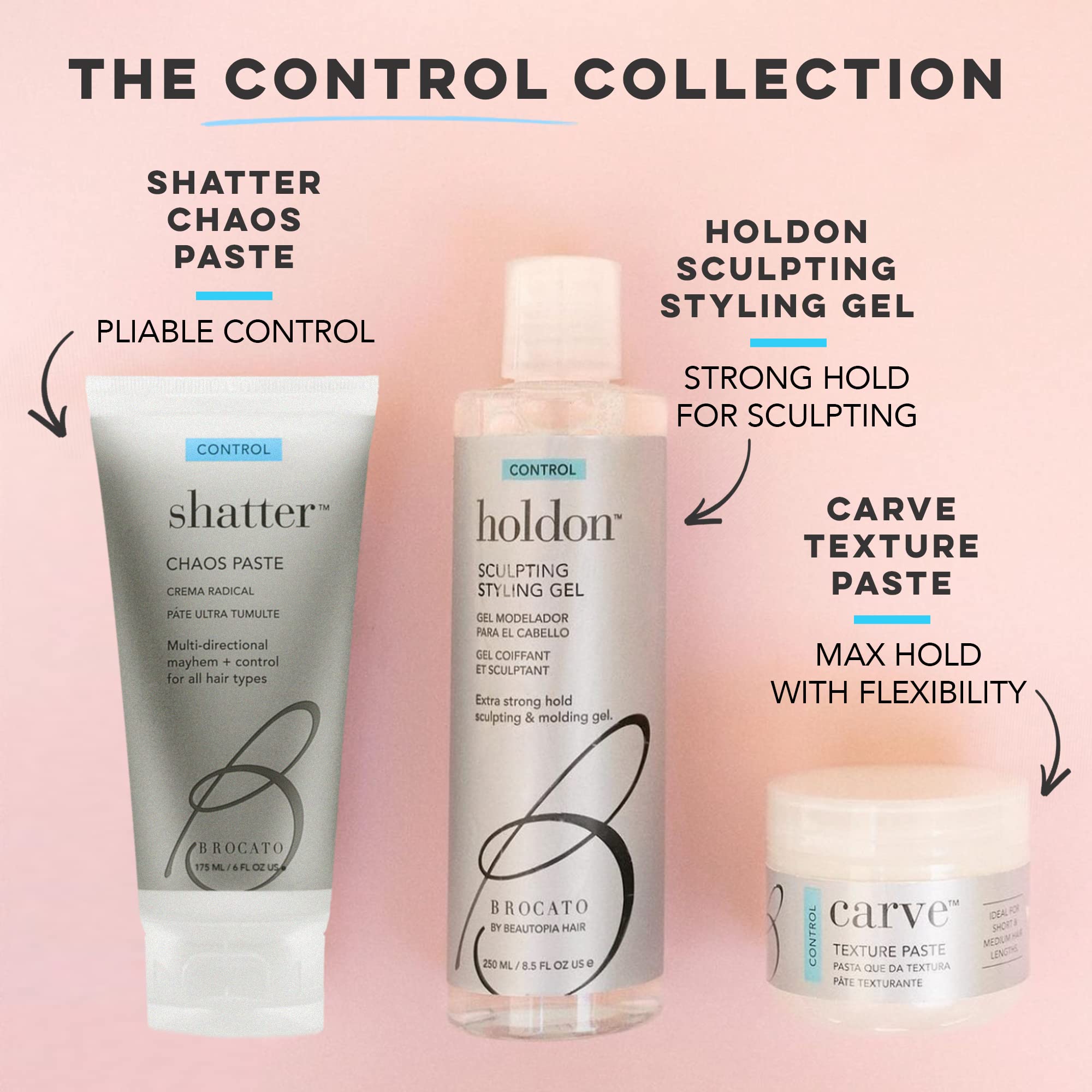 Brocato Holdon daily styling ritual supports all hair types with flexible finger or heat styling.