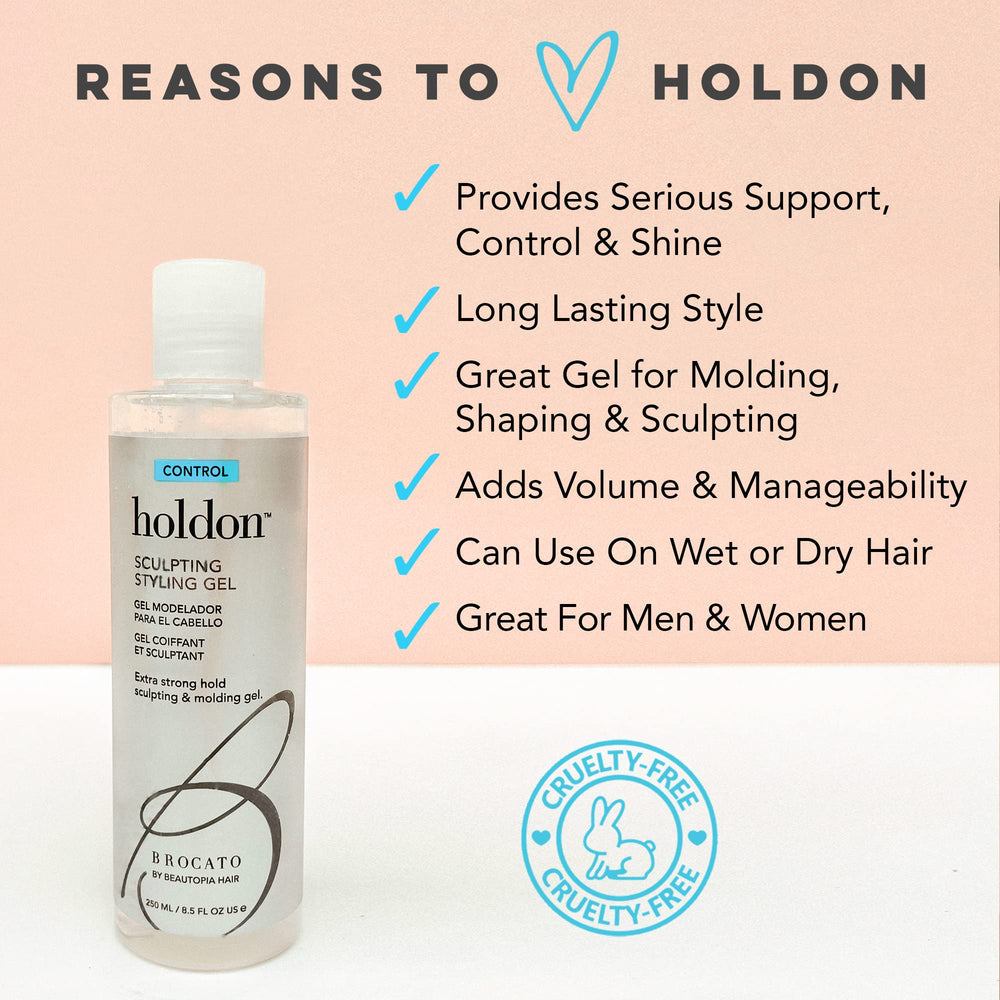 Brocato Holdon strong hold with shine enhances textured, polished looks.
