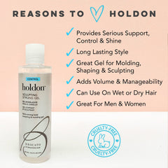 Brocato Holdon strong hold with shine enhances textured, polished looks.