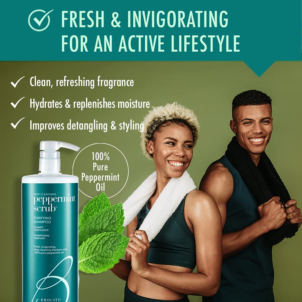 Brocato Peppermint Scrub Purifying Shampoo application on scalp for invigorating wash