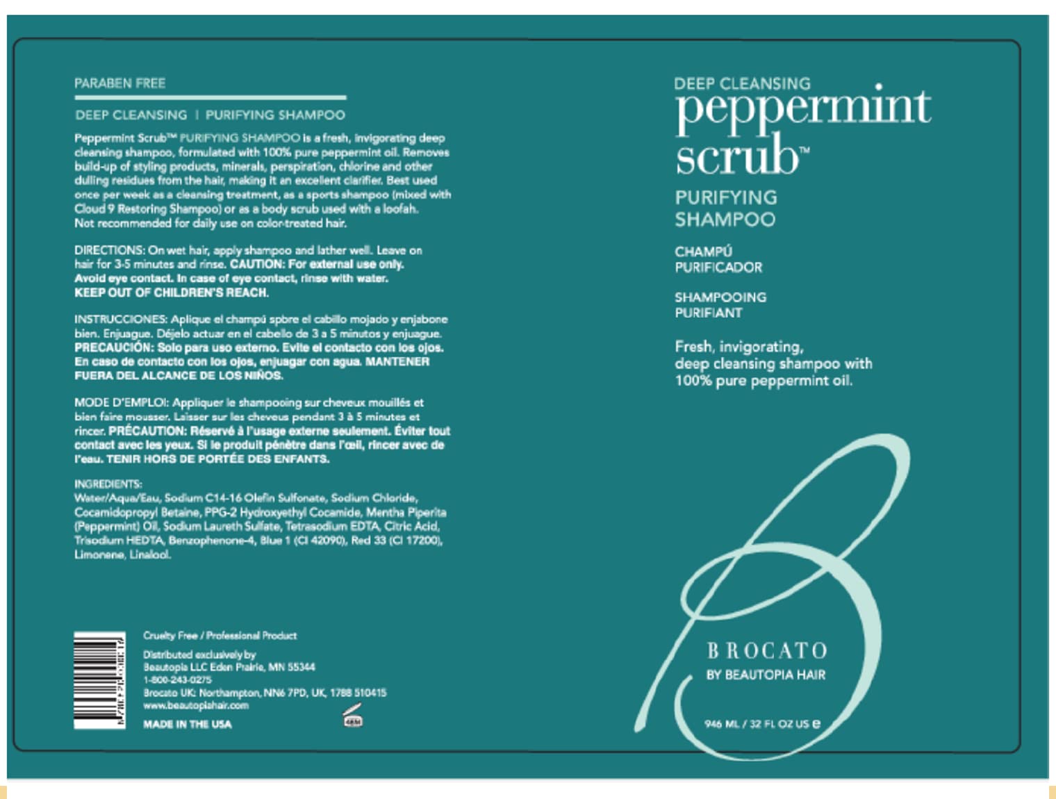 Brocato Peppermint Scrub Purifying Shampoo lather demonstrates cleansing action and aroma