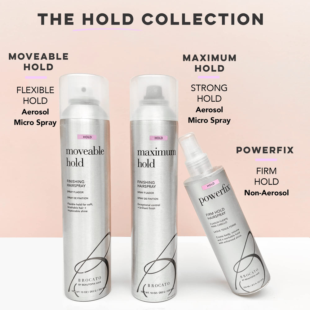 Brocato Powerfix hairspray delivers noticeable shine for a lustrous look.