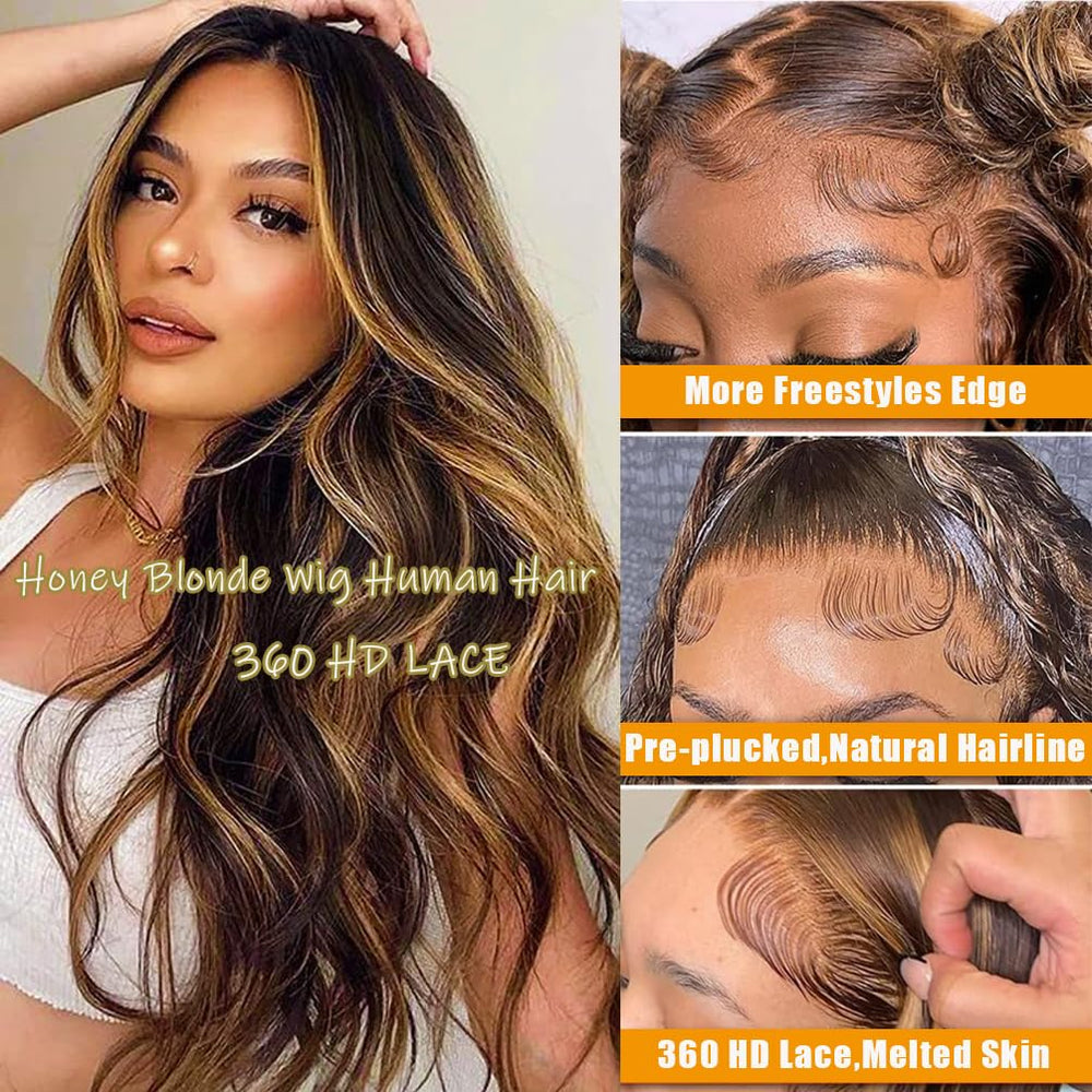 Brofiri honey-blonde wig 360 lace drawstring closure for secure daily wear.