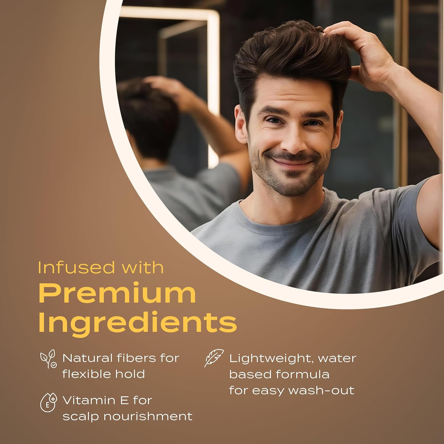 BROSH Feather Weight Pomade model with matte finish emphasizes subtle texture and definition.