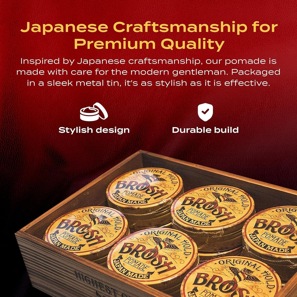BROSH Original Pomade strong hold image emphasizes all-day style.
