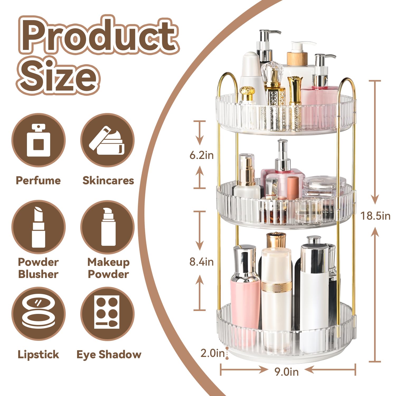 Brothersbox 3-tier vanity storage demonstrates large capacity and space saving.