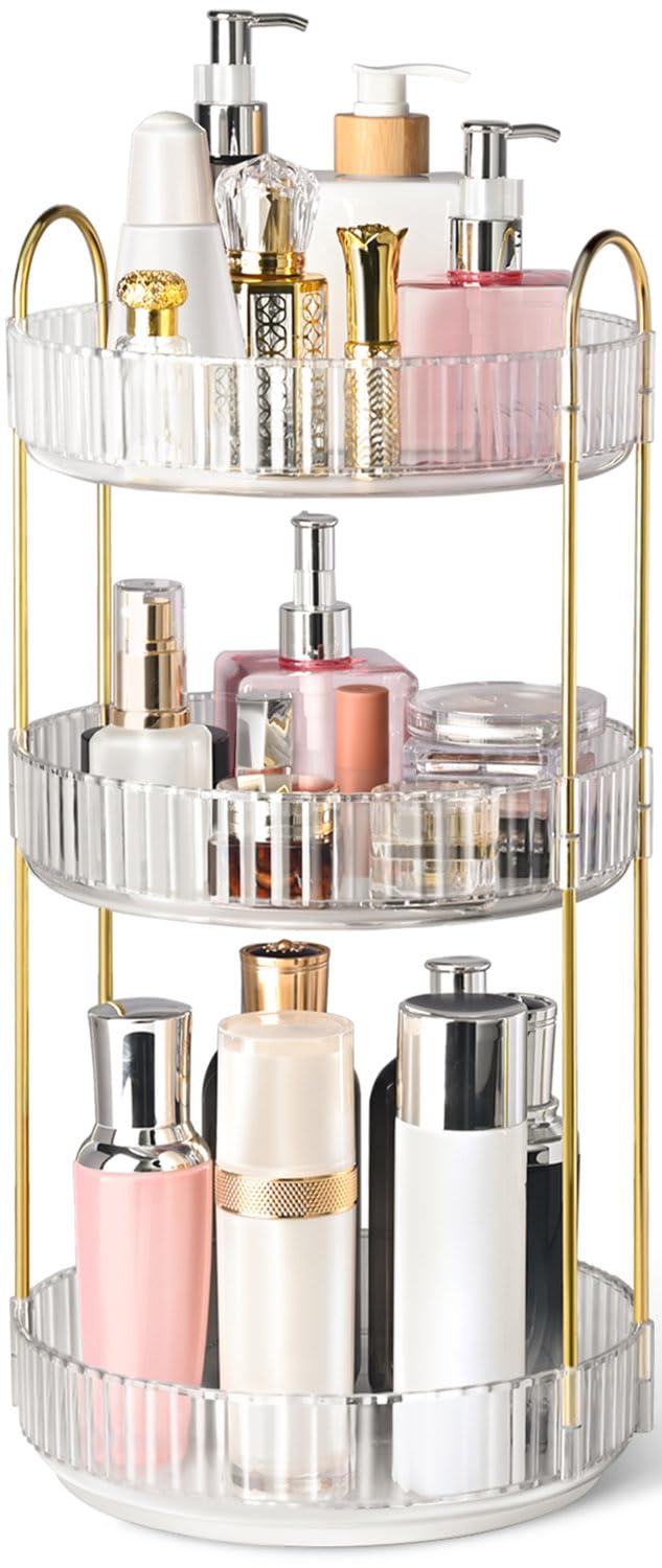 Brothersbox 360° rotation makeup organizer assembly shows easy access to cosmetics.