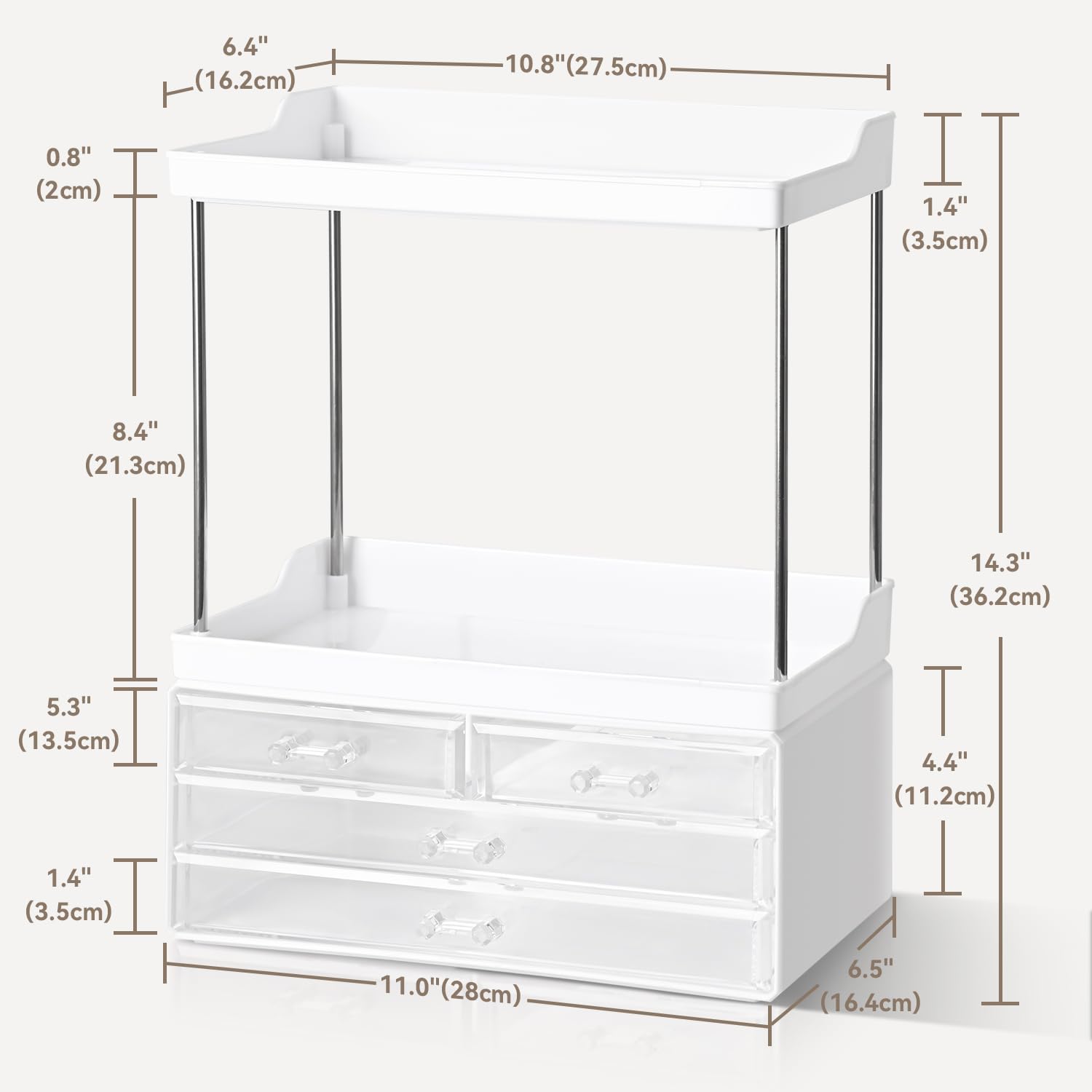 Brothersbox makeup-vanity-organizer-drawers keeps skincare and perfumes organized for quick access.
