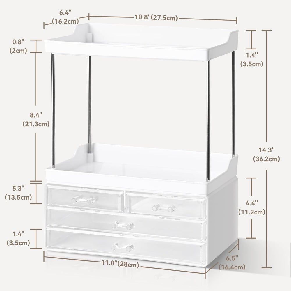 Brothersbox makeup-vanity-organizer-drawers keeps skincare and perfumes organized for quick access.