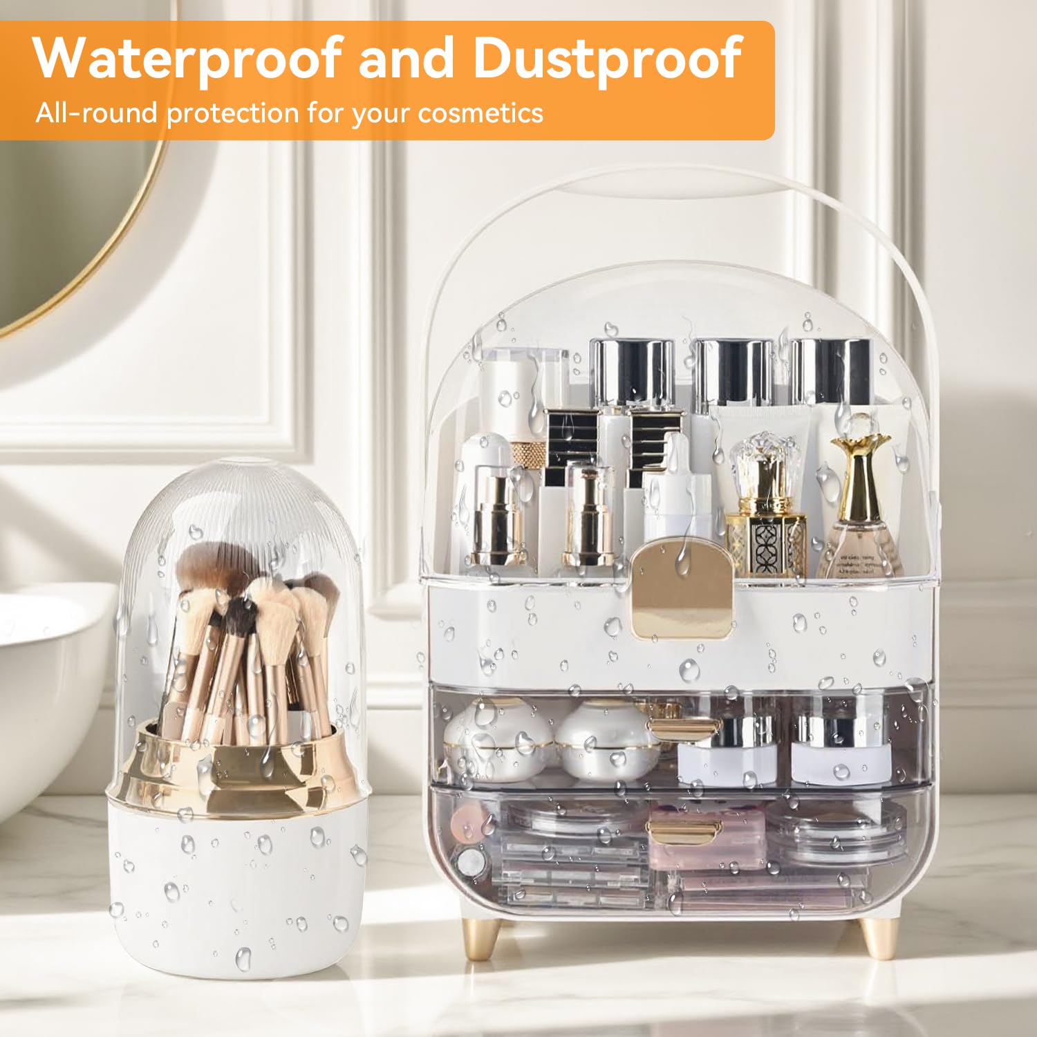 Brothersbox makeup organizer rose gold rounded silhouette adds elegant modern decor to vanity