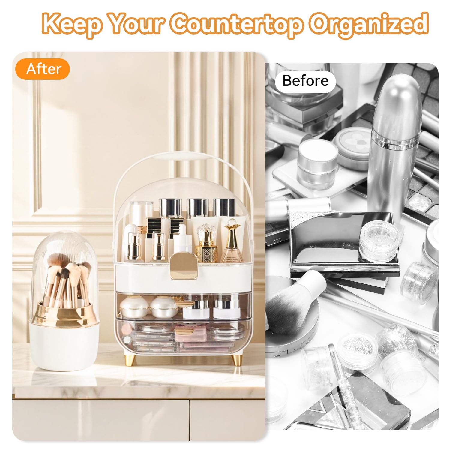 Brothersbox makeup organizer rose gold rotating brush holder keeps brushes tidy and easy to grab