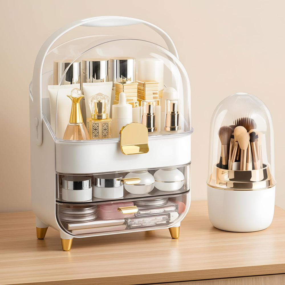 Brothersbox makeup organizer rose gold top compartment keeps tall bottles organized and accessible