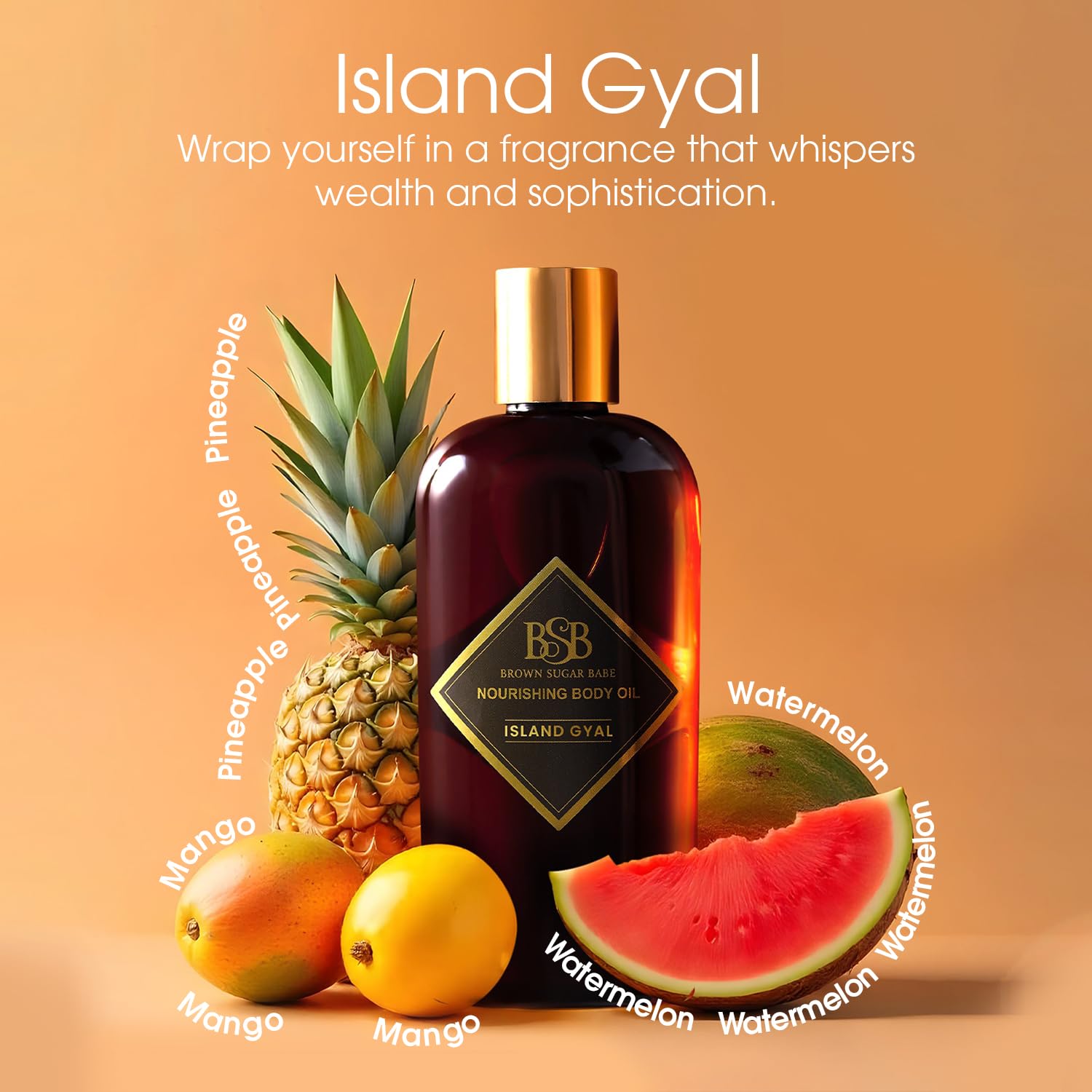 Brown Sugar Babe Island Gyal Body Oil on skin glows with hydrated sheen.