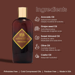 Brown Sugar Babe nourishing oil blend uses five cold-pressed oils to seal moisture.