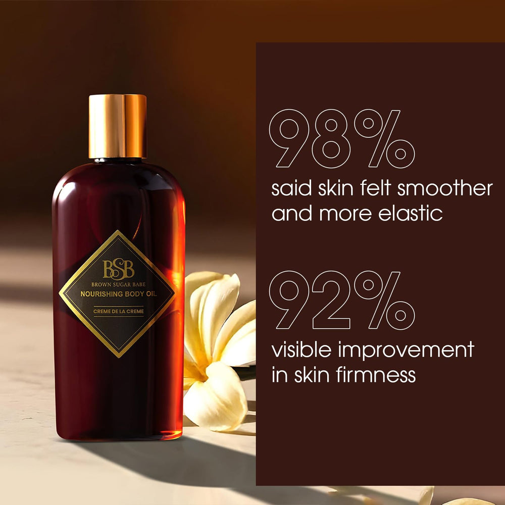 Brown Sugar Babe silky-soft application shows easy absorption and smooth skin.