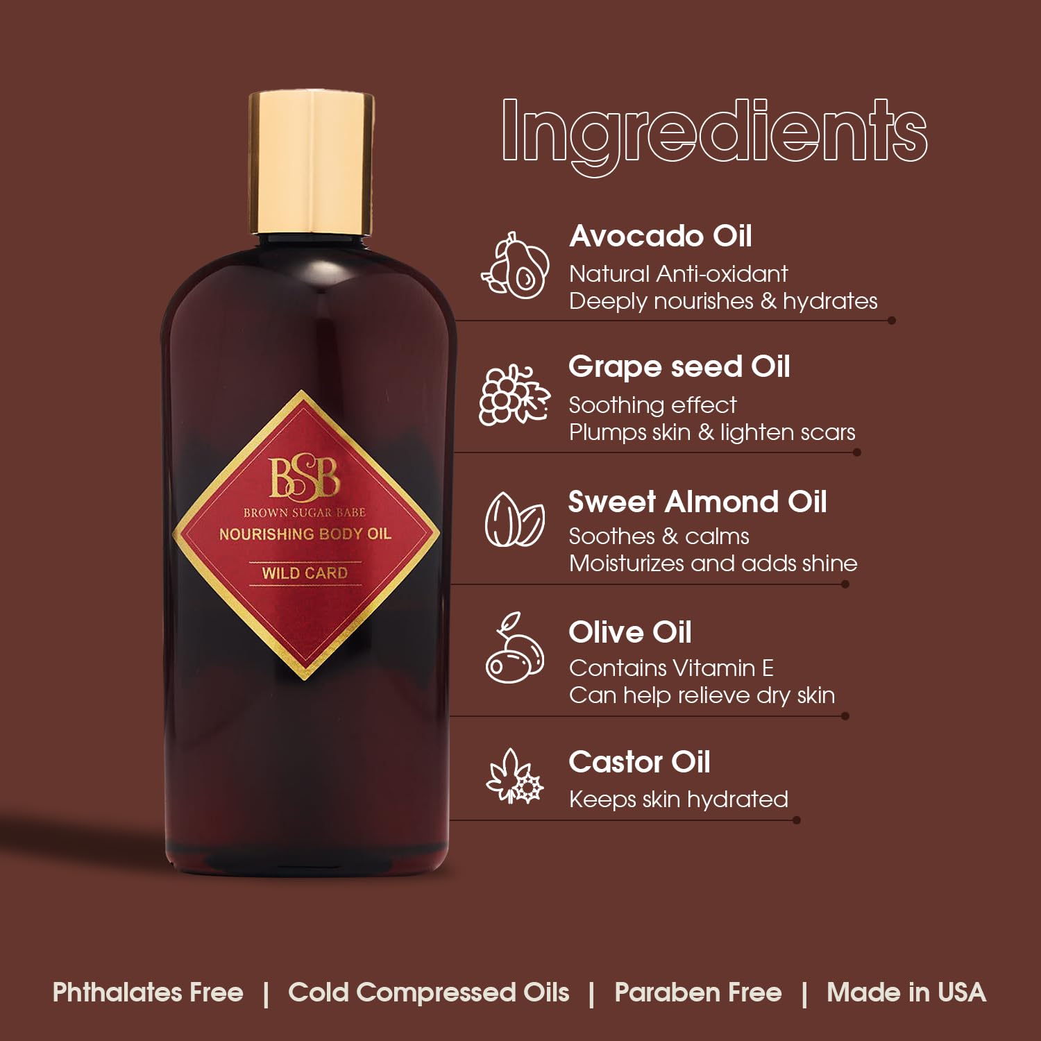 Brown Sugar Babe Wild Card phthalates-free label suggests clean, skin-friendly care.