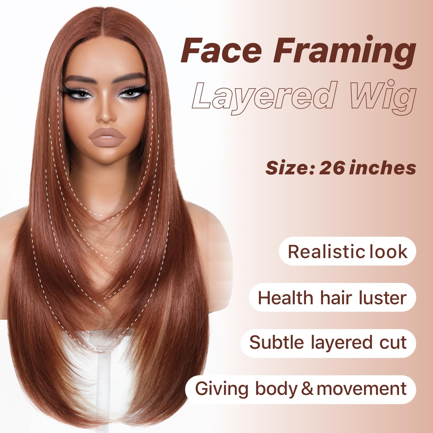 BrownBomb wig bangs with ginger highlights for vibrant, flattering framing.