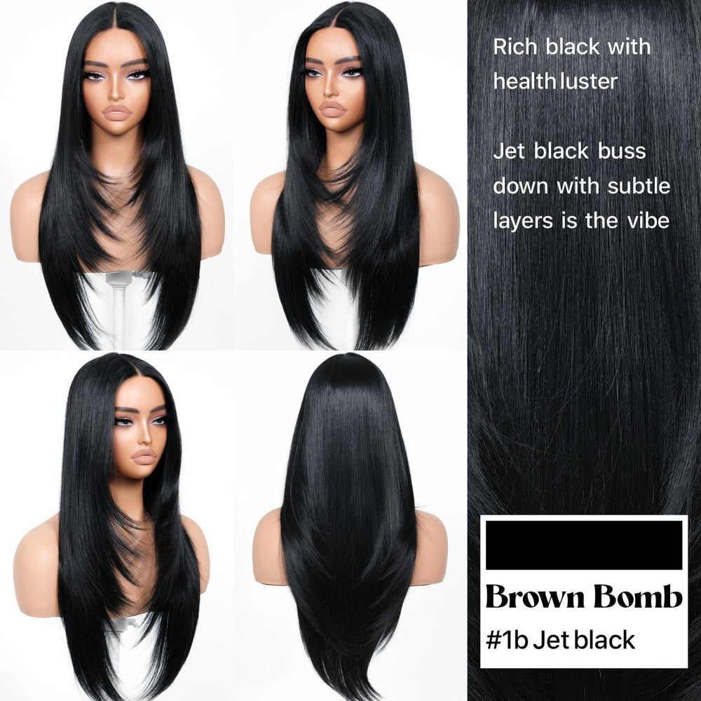 BrownBomb pre-plucked bangs layered style enables easy, natural-ready daily transformation