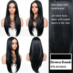 BrownBomb pre-plucked bangs layered style enables easy, natural-ready daily transformation