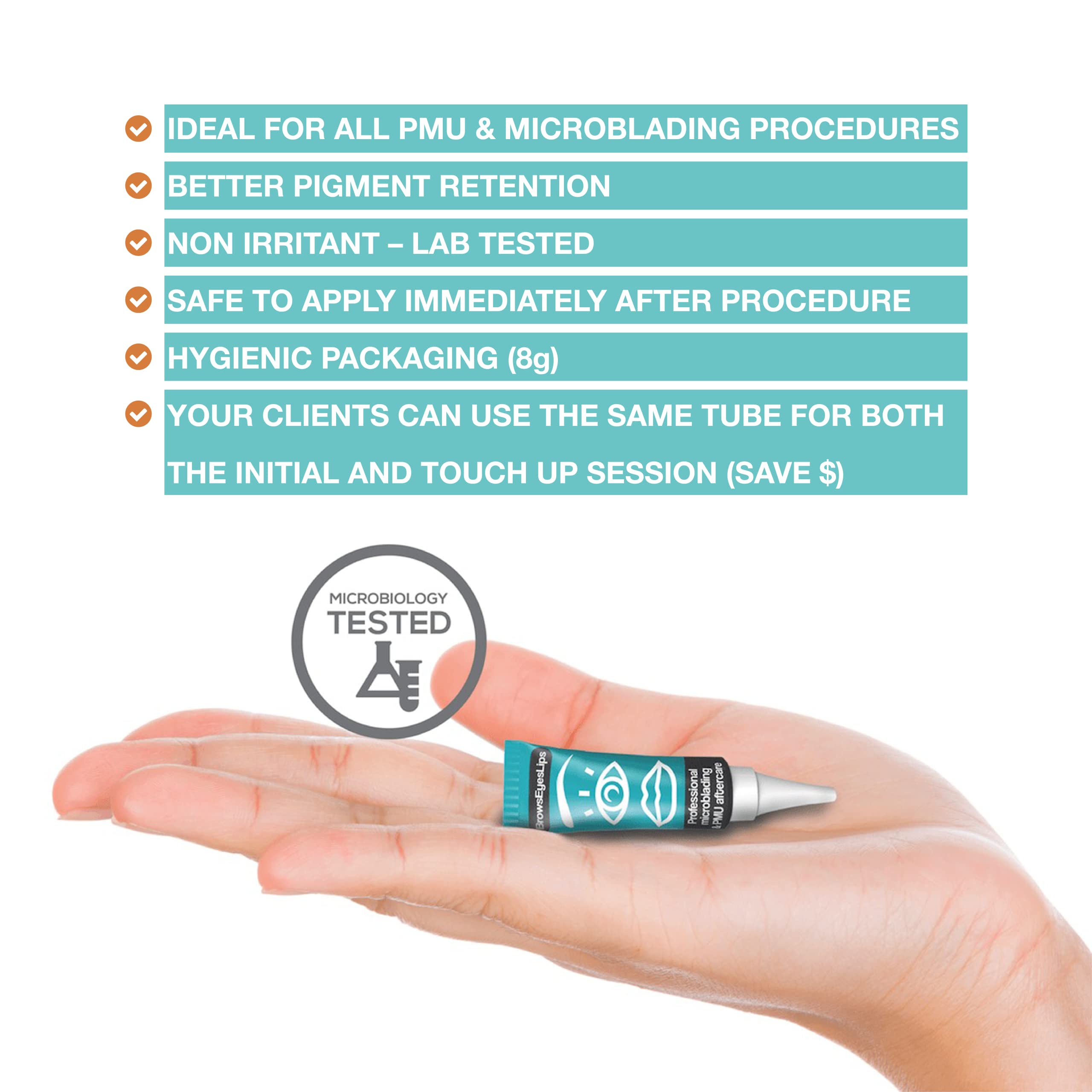 Brows Eyes Lips microblading session usage illustrates compatibility across initial and touch-up visits